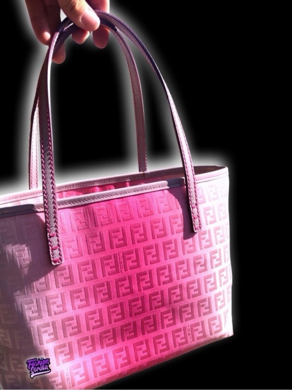 Fendi Neon Pastel Pink White & Lavender Ombré Monogram Canvas Mini Tote Handbag